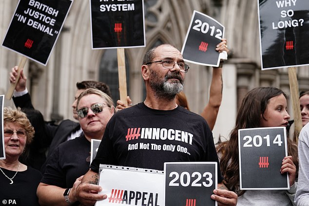 Andrew Malkinson, who served 17 years in prison for a rape he did not commit, outside the Royal Courts of Justice in London
